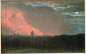 Fogo em Londres visto de Hampstead (óleo sobre papel colocado no painel) de John Constable