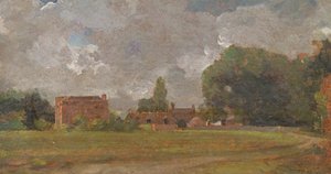 Golding Casa de Constable, East Bergholt: berço do artista (paisagem com a aldeia e árvores) de John Constable
