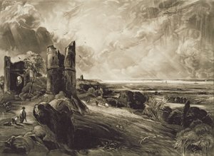 Castelo de Hadleigh, gravado por David Lucas (1802-81) c.1832 (mezzotint com gravura) de John Constable
