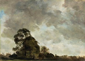 Paisagem em Hampstead, árvore e nuvens de tempestade, c.1821 (óleo sobre papel colocado no painel) de John Constable