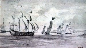 Envio em uma brisa no rio Tâmisa ou Medway (grafite sobre papel) de John Constable