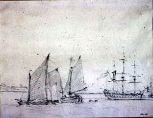 Expedição no Tamisa (grafite sobre papel) de John Constable
