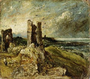 Esboço do castelo de Hadleigh (reto) (óleo no painço) de John Constable