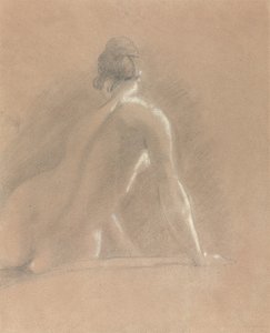 Estudo de um nu feminino, visto por trás (giz sobre papel) de John Constable