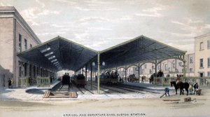 Galpão de chegada e partida, Londres, 1839 de John Cooke Bourne