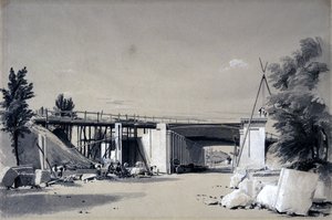 Denbigh Hall Bridge from the Road, 25 de junho de 1837 (caneta e tinta e papel) de John Cooke Bourne