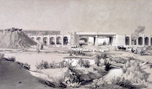 Ponte da estrada de Hampstead, 5 de outubro de 1836 (pena & tinta e lavagem no papel) de John Cooke Bourne