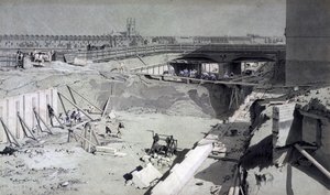 Ponte da estrada de Hampstead, do lado de Camden, 16 de agosto de 1836 (pena & tinta e lavagem no papel) de John Cooke Bourne