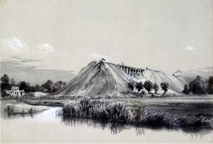 Fazendo o Embankment em Wolverton, 29 de junho de 1837 (caneta e tinta e lavar no papel) de John Cooke Bourne