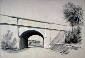 Ponte oblíqua, Boxmoor, Hertfordshire, 12 de junho de 1837 (caneta e tinta e lavagem em papel) de John Cooke Bourne