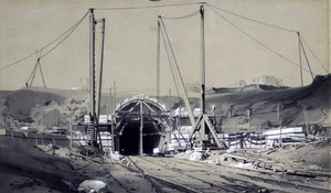 Primrose Hill Tunnel, abril de 1837 (caneta e tinta e lavagem em papel) de John Cooke Bourne