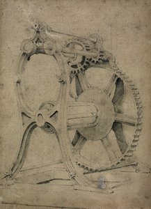 Mecanismo de guincho ou caranguejo para correntes de enrolamento, de 1830 (caneta e tinta e papel lavado) de John Cooke Bourne