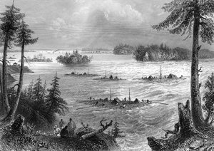 A junção dos rios Ottawa e St Lawrence, Canadá, 1842.