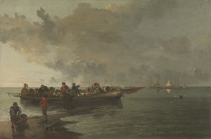 Uma barcaça com um soldado ferido (óleo sobre tela) de John Crome