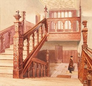 Charterhouse: a Grande Escadaria, Maio de 1885 (aguarela) de John Crowther