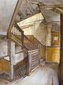 Vista interior de uma escadaria numa casa em White Lion Court, Westminster, Londres, 1880 de John Crowther