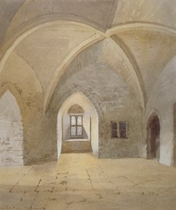 Vista interior da prisão na Torre Bowyer, Torre de Londres, Stepney, Londres, 1883 de John Crowther
