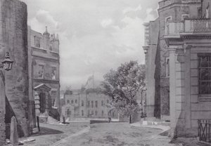 Londres perdida: Whitehall Yard, com a casa de Vanbrugh ao fundo (litografia) de John Crowther