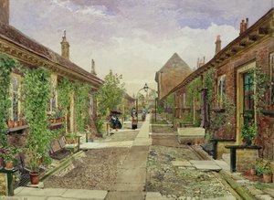 Casas de esmolas de Skinner, Mile End Road, Stepney, 1883