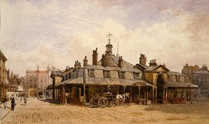 Vista do Mercado de Oxford, St. Marylebone, c.1880 (aguarela sobre papel) de John Crowther