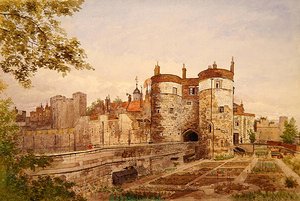 Vista da Torre de Londres, mostrando Byward Tower, Beauchamp Tower, Devereux Tower e St. Thomas Tower de John Crowther