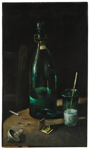 Natureza morta com garrafa e vidro (óleo sobre tela) de John Decker