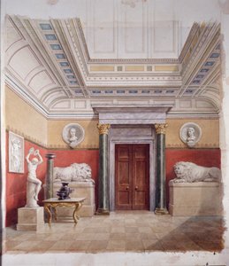 The Sculpture Gallery, north end, c.1870 (aquarela sobre papel) de John Dibblee Crace