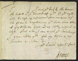 Algodão Julius C. III, f.153 Carta de autógrafo de John Donne a Sir Robert Cotton, escrita da prisão, 20 de Fevereiro de 1601 (tinta sobre papel) de John Donne