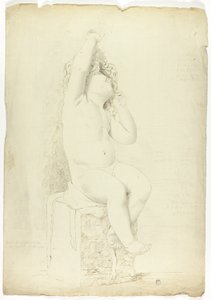 Antiga estátua de Putto sentado brincando com máscara de John Downman