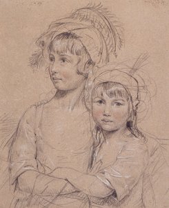 No.1857 As Misses Rigby, as duas filhas do Sr. Rigby de Norwich (1747-1821) um cirurgião célebre, 1778 (giz no papel) de John Downman