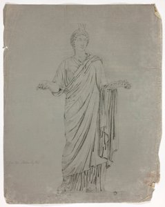 Estátua antiga da deusa em pé com os braços estendidos