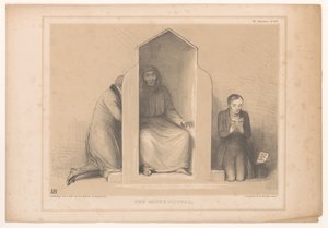 Spotprent conheceu Roebuck als biechtvader O confessionário (título no objeto) HB Sketches (título da série no objeto) de John Doyle