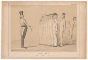 Spotprent conheceu o premier Peel als militaire instrutor A broca. Dispensar - como você estava (estável lá na fila traseira.) (título no objeto) HB Sketches (título da série no objeto) de John Doyle