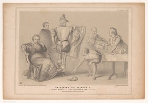 Spotprent conheceu o primeiro-ministro Robert Peel e Joseph Hume Catarina e Petrucio. Desenhado por Mr. D
