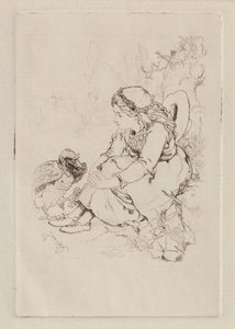 Menina sentada e Pássaro Grande (gravura) de John Duncan