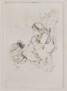 Menina sentada e Pássaro Grande (gravura) de John Duncan
