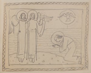 Sem título [Figura de joelhos e dois anjos] (lápis) de John Duncan