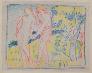 Sem título [Figura masculina e figura feminina numa paisagem] (lápis) de John Duncan