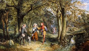 Uma cena de "Como quiser": Rosalind, Celia e Jacques em The Forest of Arden, 1864