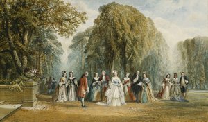 A introdução: figuras elegantes em um jardim, 1870