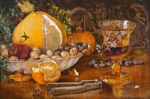 Ainda vida de frutas, nozes e copo de vinho, 1864