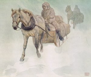 Trenó puxado a cavalo, ilustração de 