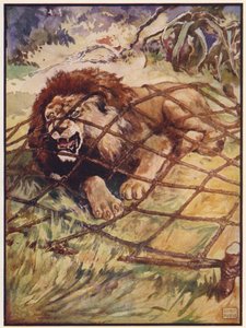 O Leão e o Rato (lito colorido) de John Edwin Noble