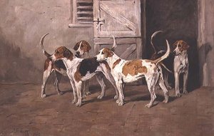 Quatro Cães de Caça por uma Porta Estável de John Emms