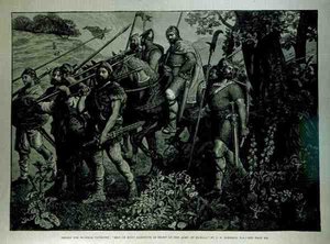 Design para a Tapeçaria de Windsor: Homens de Kent marchando na frente do exército de Harold, do The Illustrated London News, 29 de abril de 1882 de John Evan Hodgson