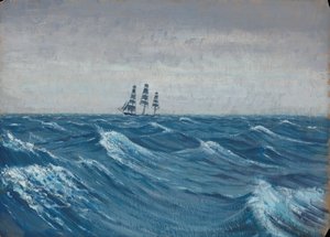 Um barco à vela, finais do século XIX - meados do século XX (óleo sobre papel)