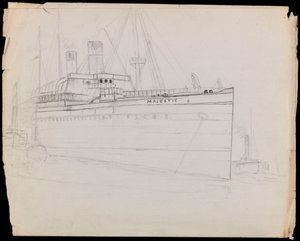 PAH1223; Esboço do navio de passageiros Majestic (inacabado) (desenho) de John Everett