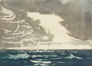 Paisagem marítima - mar verde e céu azul-acinzentado tempestuoso 2, séc. XX (água-tinta colorida) de John Everett