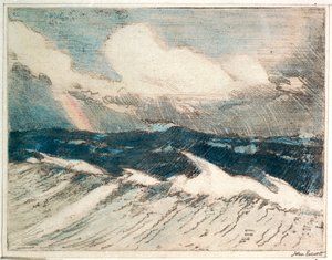 Paisagem marítima - ondas azuis pálidas 5 "O Arco-Íris", século XX (gravura a cores) de John Everett