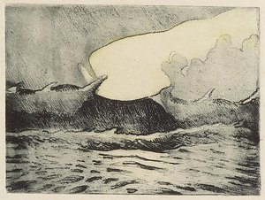 Paisagem marítima - mar cinzento muito agitado 2, século XX (gravura a cores) de John Everett